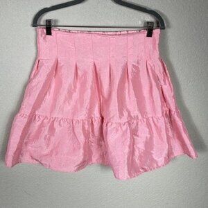 New Topshop Taffeta Lantern Mini Skirt Flared Pleated Barbiecore Pink Sz 8